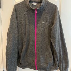 Columbia Charcoal Gray Fleece Jacket with Pink Zipper Size XL